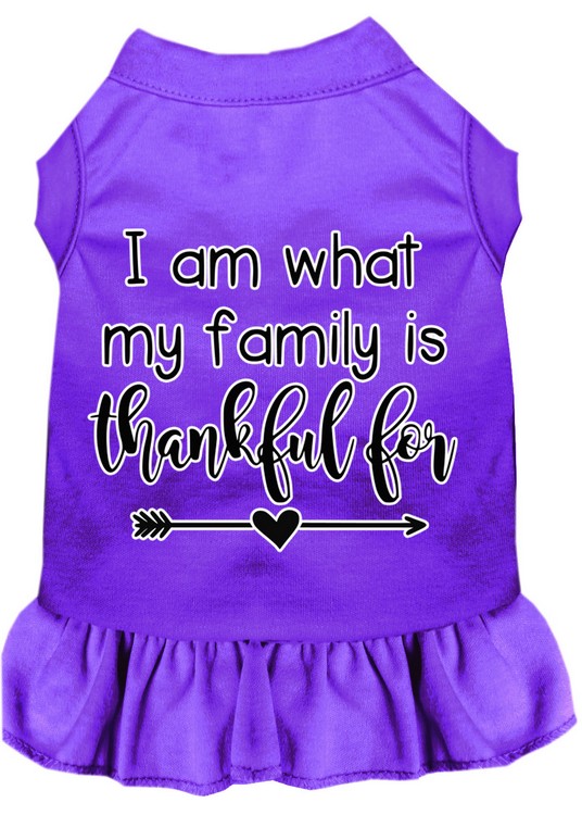 I Am What My Family is Thankful For Screen Print Dog Dress Purple 4X